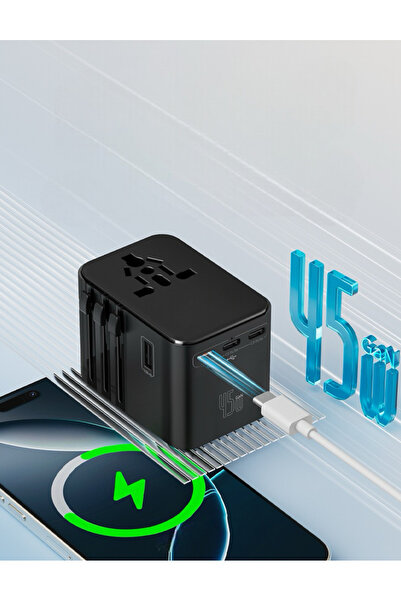 MATECHNO Evrensel EU US AU UK Priz Fiş Çevirici Dönüştürücü Seyahat Adaptörü 2x USB 3x Type-C Port Çıkışı