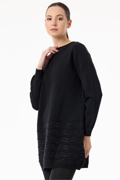 Tığ Triko Black Knitwear Tunic - Stone Detailed Skirt