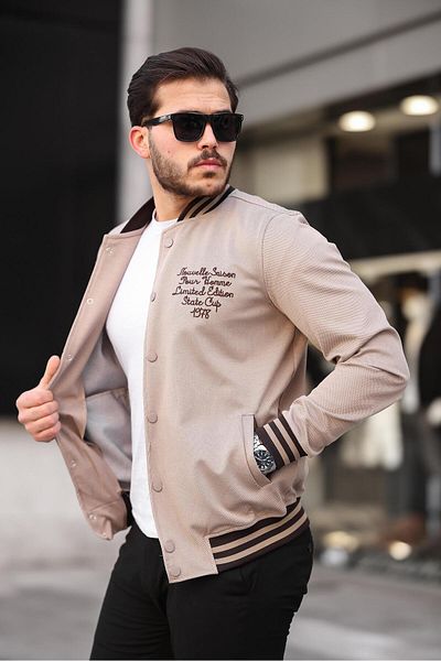 Miron Μπεζ κέντημα με λεπτομέρεια Pique Texture Regular Fit College Jacket - 2310