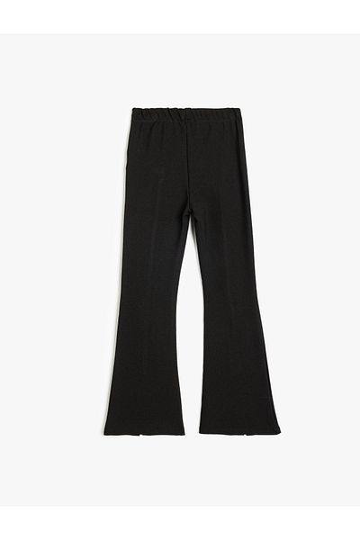 Koton Spanish Leg Trousers with Pocket Detail Belt Buckle Viscose Blend Slit Detail