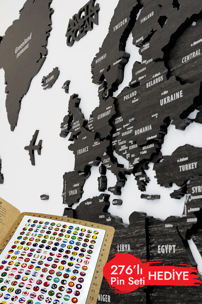 Colorfull Worlds 3d Ahşap Dünya Haritası Duvar Dekoru - Modern Ev Ofis Okul Seyahat Tablosu