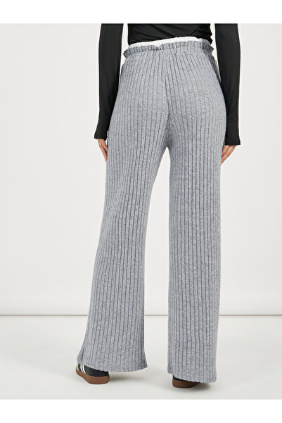 Styli High Rise Ribbed Knit Wide Leg Pants with Drawstring