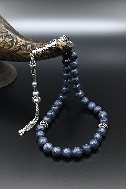 Prestige 925 Ayar Gümüş Tesbih 33'lük Doğal Safir Taşlı 8 mm Küre Kesim 901357