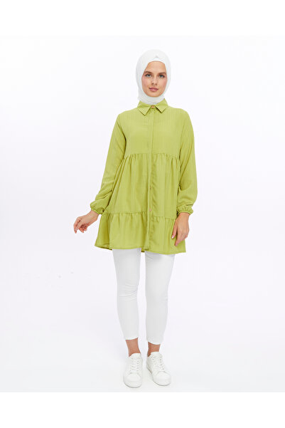 BRN Ρούχα Hijab με κουμπιά και βολάν Boyfriend Γυναικείο πουκάμισο τουνίκ