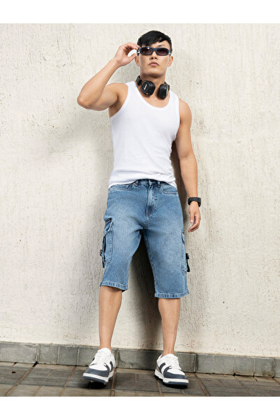 Hubberholme By Styli Mid Rise Cargo Denim Shorts