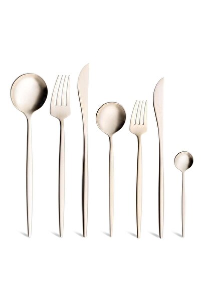 Jumbo 9000 84 Parça 12 Kişilik Çatal Kaşık Bıçak Seti Mat Şampanya