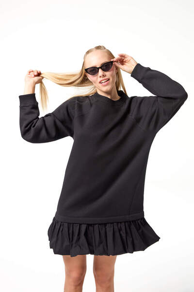 Evermade Eteği Fırfır Detaylı Uzun Kollu Sweat Elbise
