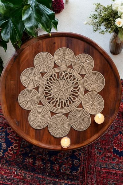 COLLESSİA Seville Organic Handmade Iuta American Service Trio Husa Masuta Cafea 42 Cm