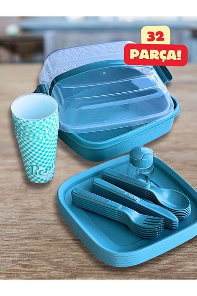 Titiz Plastik Leon Life Lovely - Blue Picnic Set for 6 People 32 Pieces