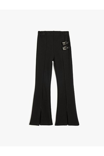 Koton Spanish Leg Trousers with Pocket Detail Belt Buckle Viscose Blend Slit Detail