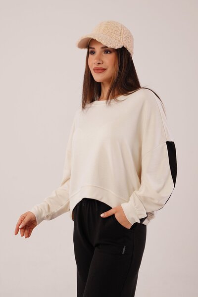 Hipo Trend Rukav Sa prugastim detaljima Bež dukserica sa šišmiš rukavima