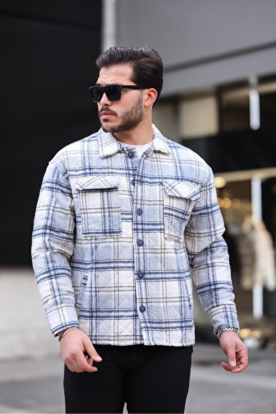 Miron Γκρι Λευκό Καρό Καπιτονέ Λεπτομερές Μπουφάν Regular Fit-2454