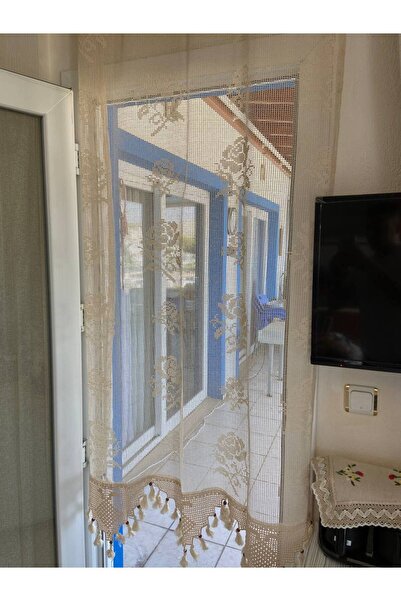 Bodrum Otantik Buldan Otantik Tül Perde El İşi Dantelli Gül Desenli