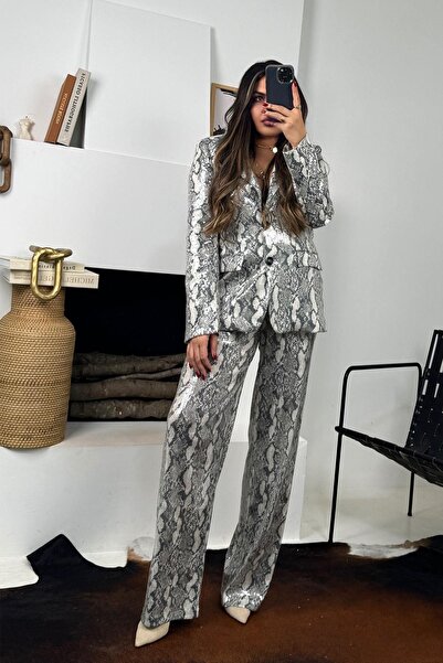 Sohotique By P Gray Sequined Snakeskin Printed Pants