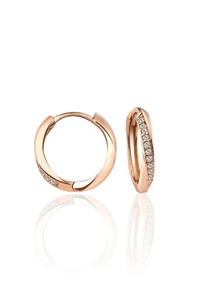 jelux silver Gümüş 925 Ayar 17 Mm Şık ve Modern Halka Zirkon Taşlı Rose Küpe