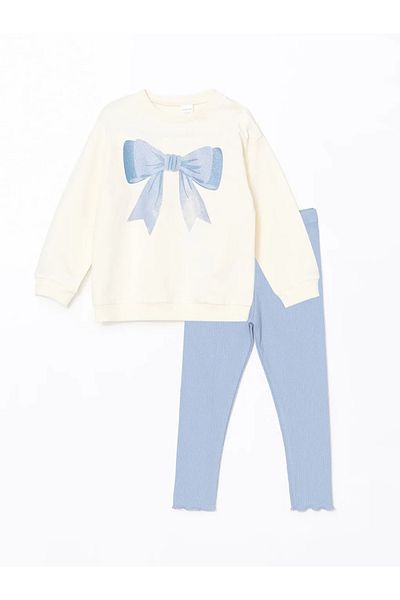 LC Waikiki Lcw Baby Ecru Crew Neck Baby Girl Sweatshirt and Leggings 2Pcs