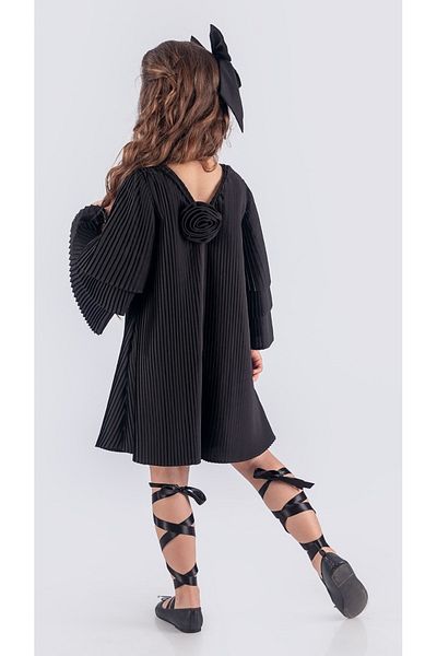 Mnk Baby&Kids Rochie de fetiță plisată din crepon negru - MNK0595