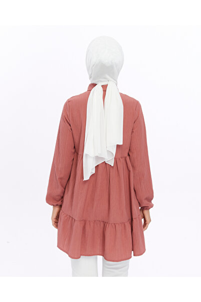 BRN Tesettür Giyim Düğmeli Fırfırlı Boyfriend Kadın Gömlek Tunik