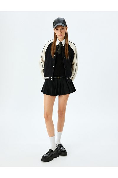 Koton Μπουφάν Bomber με κουμπιά με κουμπιά Color Block Piping Jacket