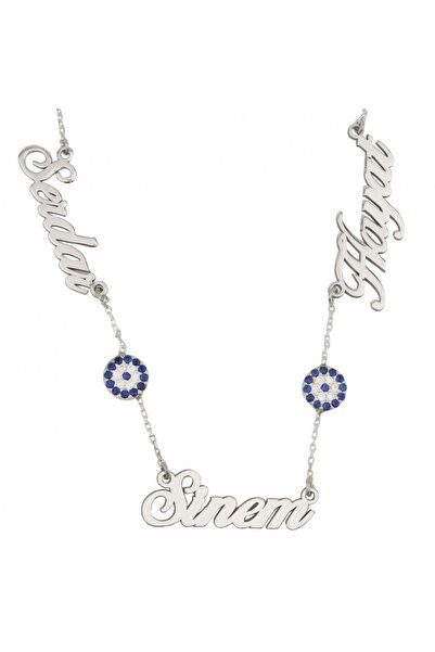 özlem kuyumculuk Üç Isimli Gümüş Aile Kolyesi 3 Isim Aile Kolye Orjinal Gümüş Reng