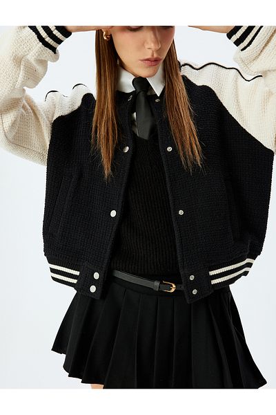 Koton Μπουφάν Bomber με κουμπιά με κουμπιά Color Block Piping Jacket