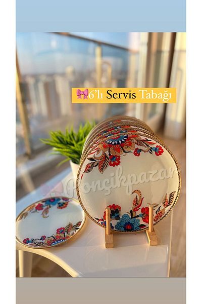 PONCİKPAZAR White Flower 12 Piece Serving Cake Set