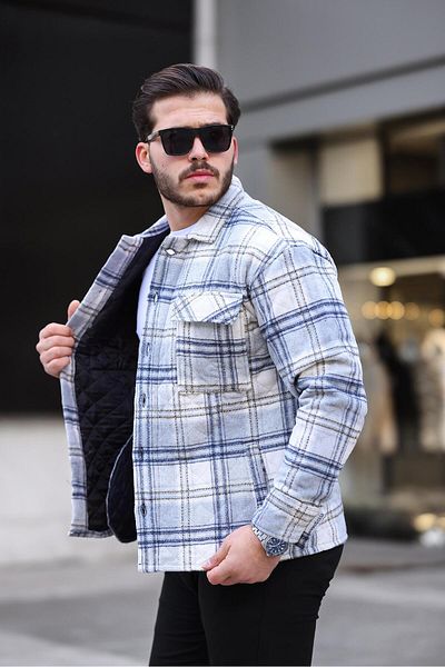 Miron Gray White Plaid Quilted Detailed Regular Fit Jacket-2454