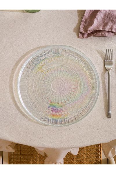 LC Waikiki Lcw Home Colorless Colored Patterned Glass Serving Plate 25 cm