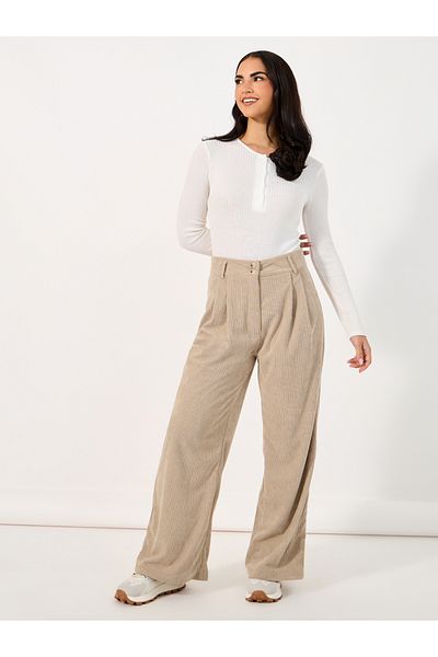 Styli Relaxed Fit High Rise Corduroy Pants