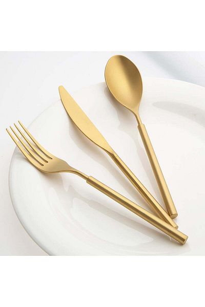 Jumbo 6000 Roller Full Matte Titanium Gold 12-Person 84 Piece Cutlery Set
