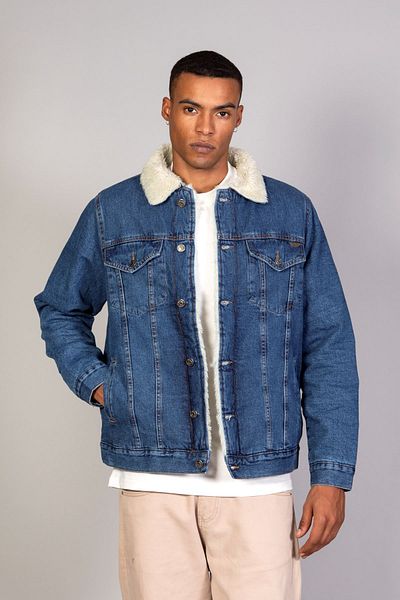 LTC Jeans Мъжко ватирано тъмно синьо дънково яке с кожа от вътрешната страна на ръкава