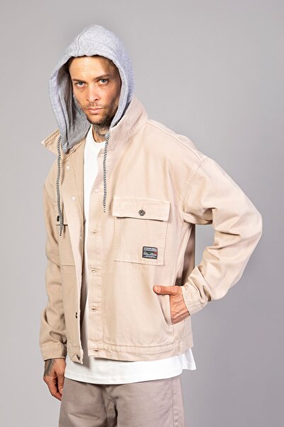 LTC Jeans Ανδρικό τζιν μπουφάν με αποσπώμενη κουκούλα σε μπεζ χρώμα