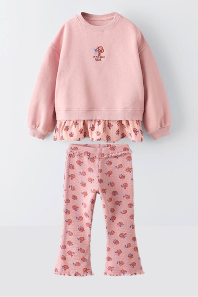 Ladin Store New Season Girls Floral εμπριμέ βαμβακερό φούτερ και κολάν με κολάν με κολάν