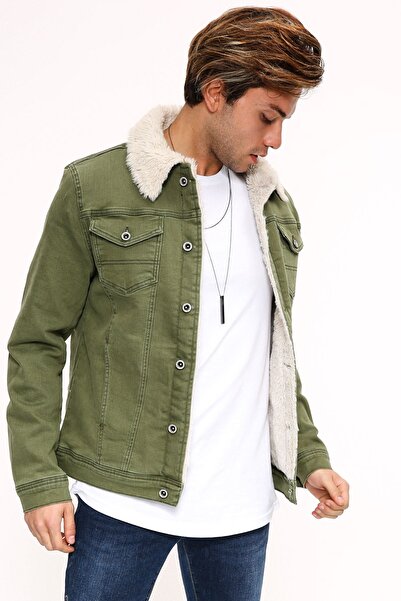 LTC Jeans Γούνινο Λευκό Πράσινο Ανδρικό Τζιν Μπουφάν