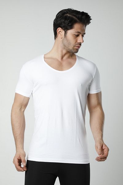 MODA High Cotton Proportion White Wide Collar Men's Undershirt & Lycra Soft Texture