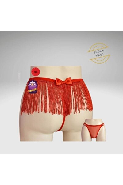 PAPATYA LUXURY LINGERIE Papatya Önü Tül Arkası Simli Püsküllü  Fiyonk Detaylı  Tanga