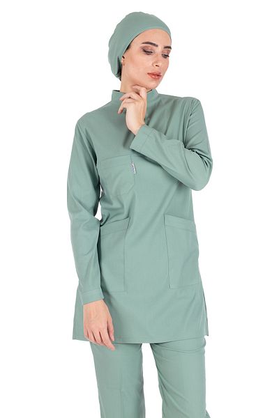 Alsancak Üniforma Çağla Lycra Thick Fabric Hijab Nurse Jersey and Hijab Doctor's Jersey Set