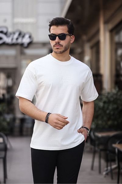 LTC Jeans Λευκό Oversize 100% βαμβάκι 16/1 ανδρικό μπλουζάκι με στάμπα με έγχυση πάχους 3005
