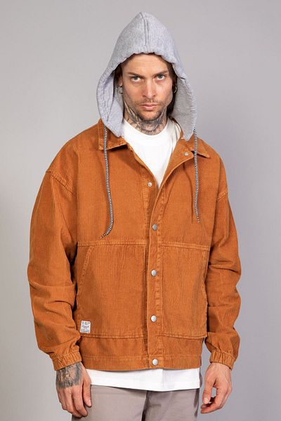 LTC Jeans Ανδρικό μπουφάν Camel με αποσπώμενη κουκούλα Oversize βαμβακερό βελούδο