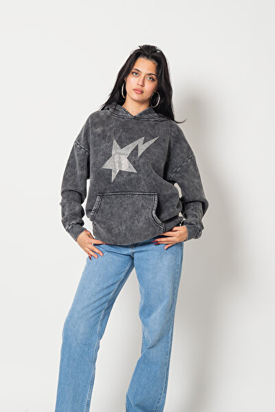 Bak Moda Shining Star Кам'яний принт Oversize Unisex Premium Праний Чорний Худі
