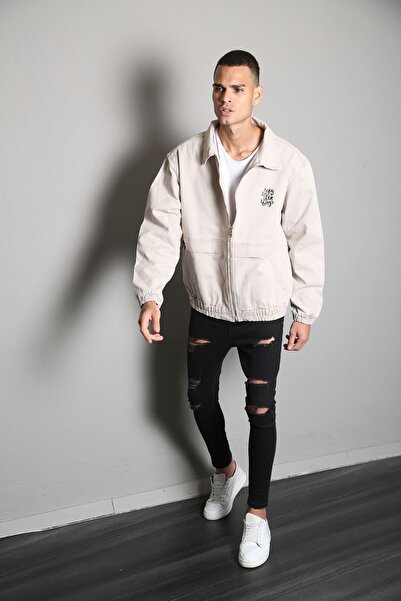 LTC Jeans Ανδρικό τζιν μπουφάν με φερμουάρ σε μπεζ στάμπα