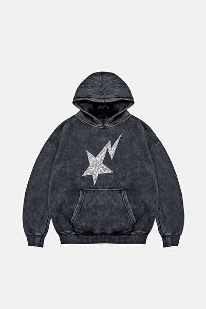 Bak Moda Shining Star Кам'яний принт Oversize Unisex Premium Праний Чорний Худі