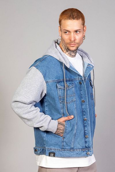 LTC Jeans Мъжко дънково яке от полар с качулка и ледено сини ръкави