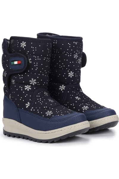 Kid's World Kar Desenli Cırtlı Kız Çocuk Kar Bot Ayakkabı Kürklü