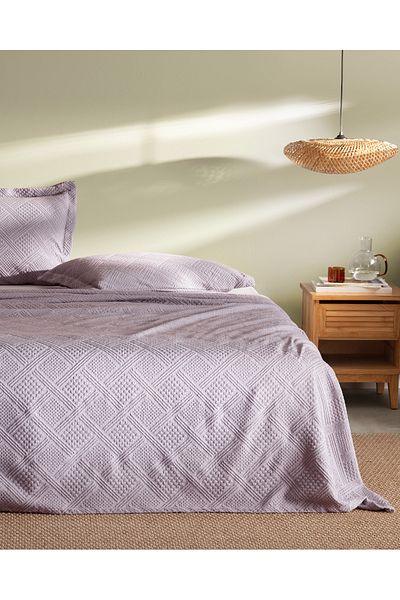 Madame Coco Triangle King Size 100% Cotton Bedspread - Light Plum