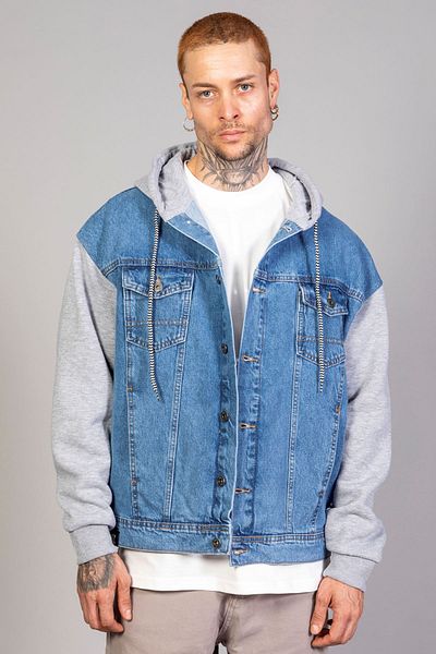 LTC Jeans Мъжко дънково яке от полар с качулка и ледено сини ръкави