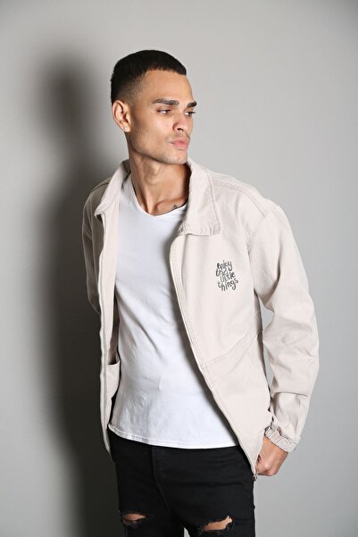 LTC Jeans Ανδρικό τζιν μπουφάν με φερμουάρ σε μπεζ στάμπα