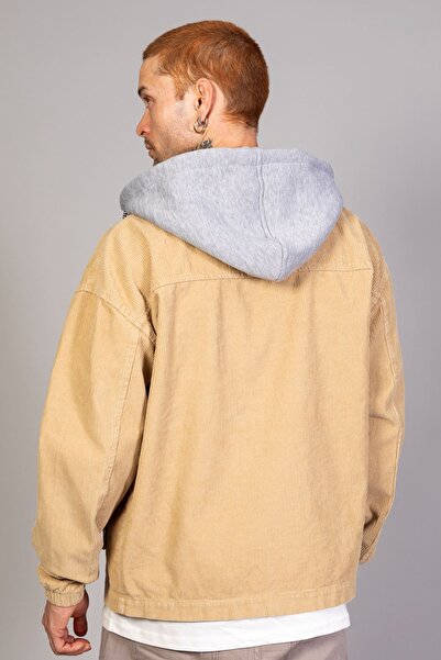 LTC Jeans Ανδρικό μπεζ αποσπώμενο βαμβακερό βελούδινο μπουφάν με κουκούλα