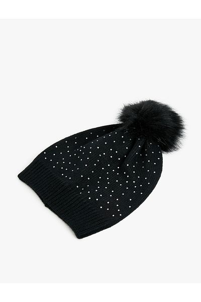 Koton Beaded Pompom Detailed Knitted Beret
