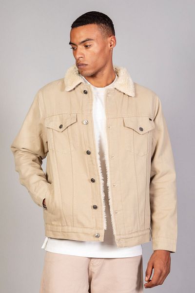 LTC Jeans Ανδρικό τζιν μπουφάν Oversize - Κρεμ, Γούνινο μανίκι εσωτερικά, Καπιτονέ